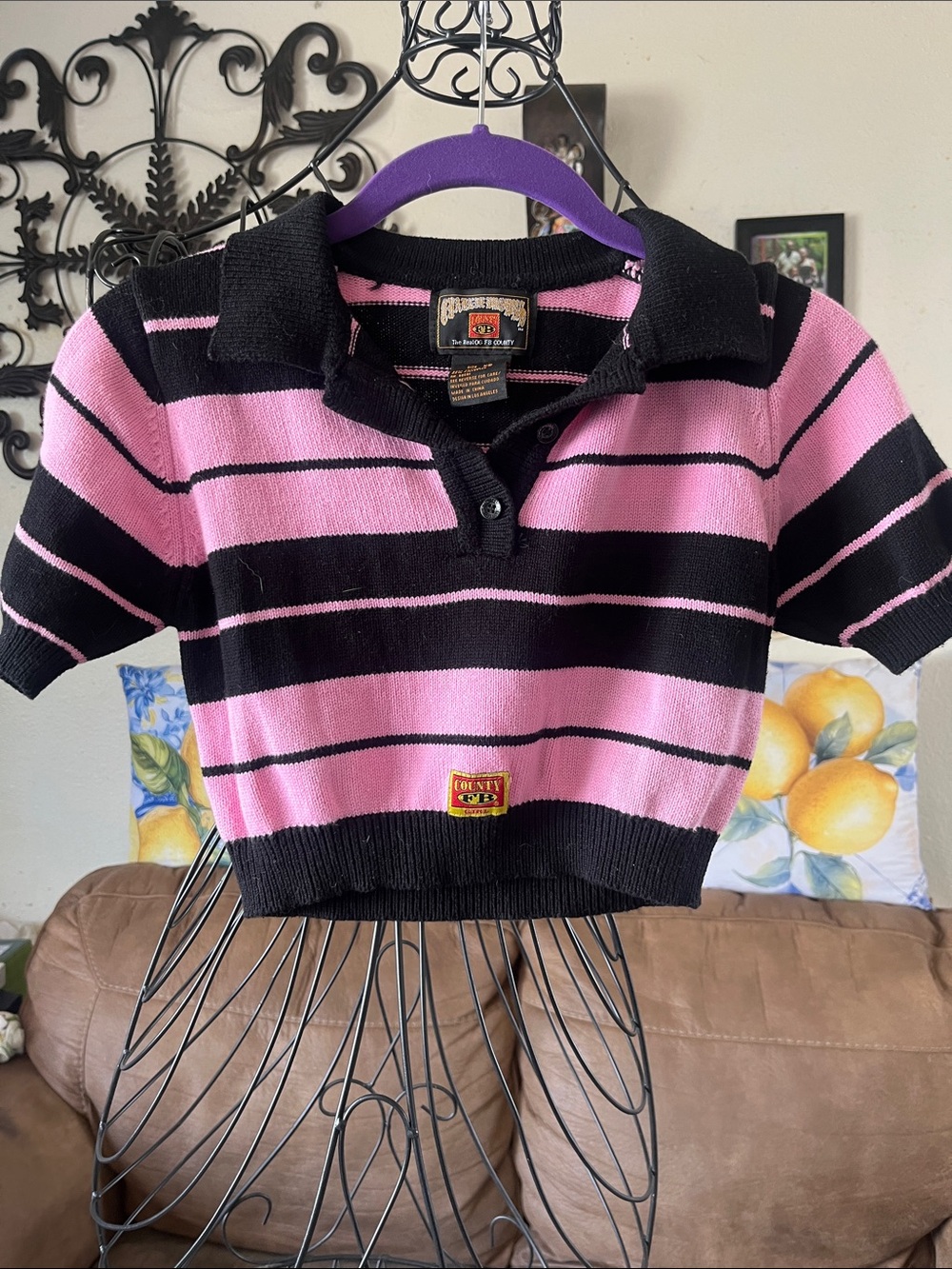 Pink & Black Charlie Brown Cropped Fb County top
